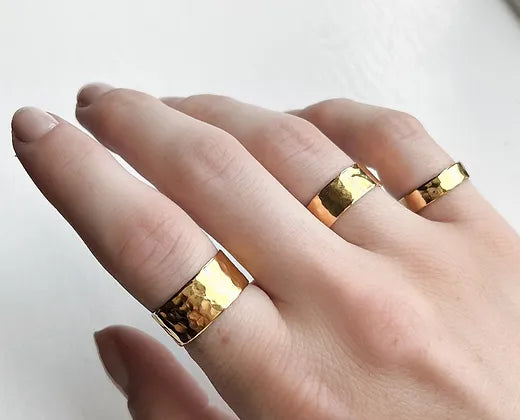 Wide Hammered Band Ring 24k FG