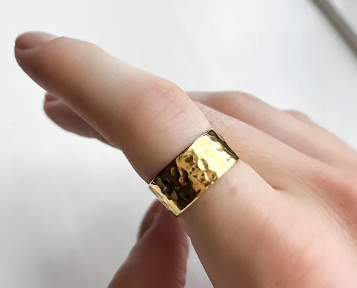 Wide Hammered Band Ring 24k FG